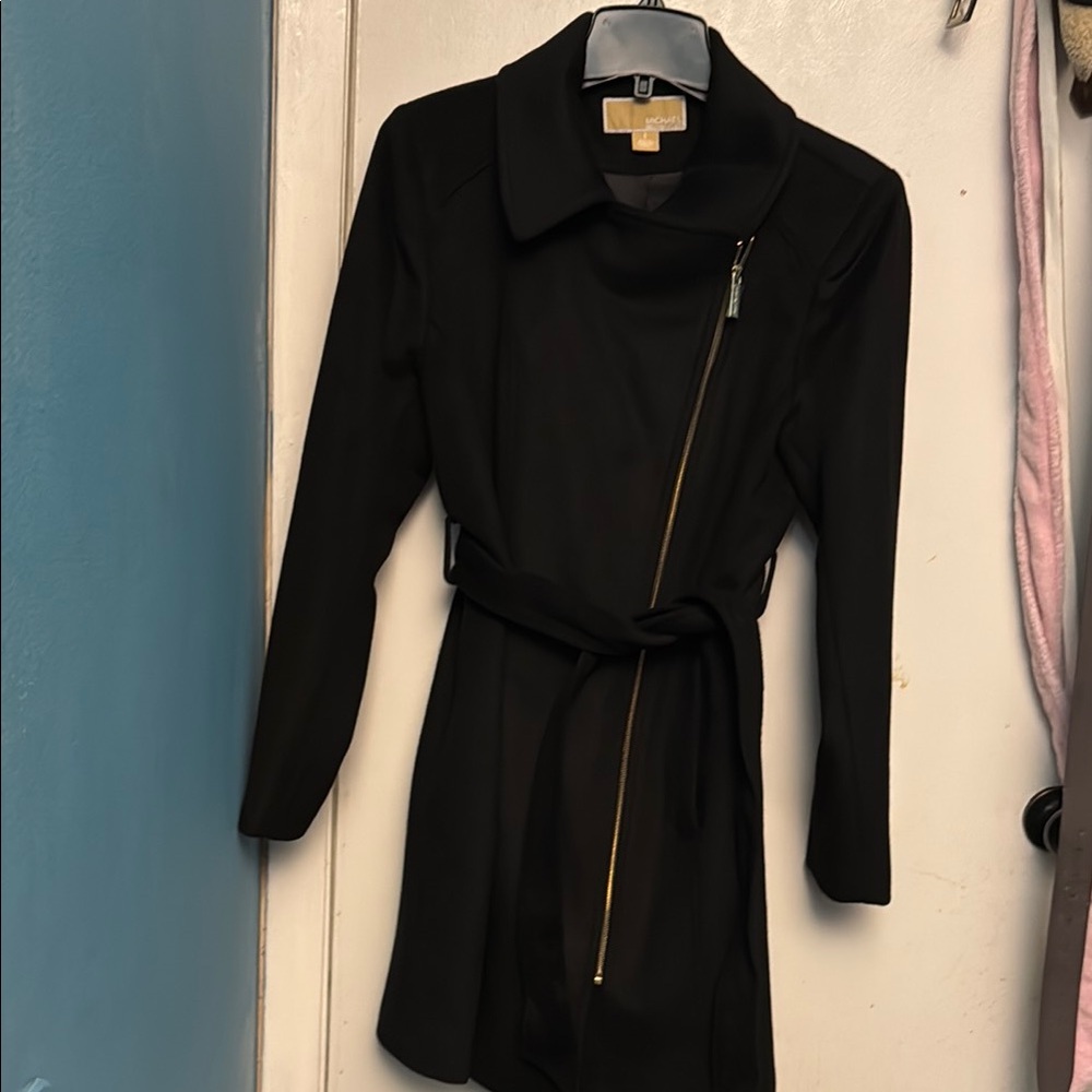 Michael Kors Black Asymmetrical Zip Wool Coat